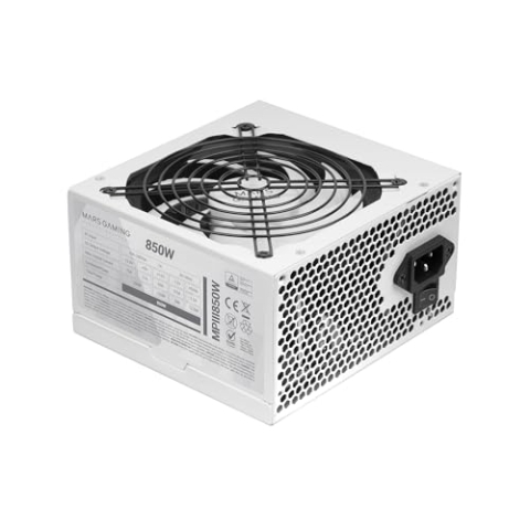 MARSGAMING MPIII850, PC-Netzteil ATX 850W, 5 Jahre Garantie, 85% Effizienz, Digitales APFC-System, 120mm FDB-Lüfter mit AI-RPM, DC-DC- und SMD-Technologien, Extra Lange Flachkabel, Weiß