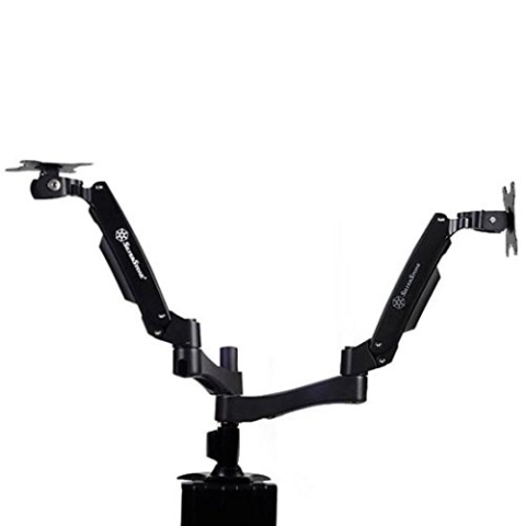 SilverStone SST-ARM22BC - Verstellbarer Dual-LCD/LED Aluminium-Monitorarm, Monitore 360° drehbar, Schwenkarme 180° verschiebbar sowie 90° hoch/runter und 90° nach links/rechts kippbar - Maximale Montagelochabstände VESA MIS-D 75x75/100x100, schw