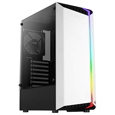 AeroCool BIONICV1WH Weiß, RGB Gaming PC-Gehäuse, Gehärtetes Glas + 12cm-Lüfter