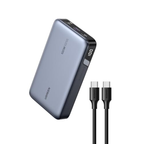 UGREEN Nexode 100W Power Bank 20000mAh Powerbank mit 3 Anschlüsse USB C externer Akku mit Digitales Display, kompatibel mit MacBook Pro/Air, iPhone 16/16 Pro /16 Pro Max/15/14, Galaxy S24 Ultra, Dell