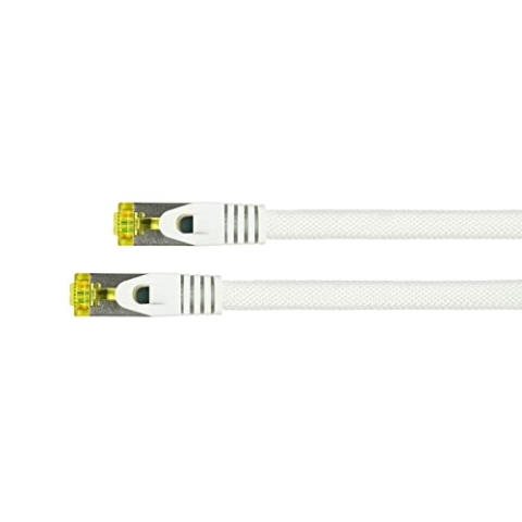 PYTHON RJ45 Ethernet LAN Patchkabel mit Cat. 7 Rohkabel, mit Rastnasenschutz RNS und Nylongeflecht, S/FTP, PiMF, halogenfrei, 500MHz, OFC, 10-Gigabit-fähig - weiß, 25m