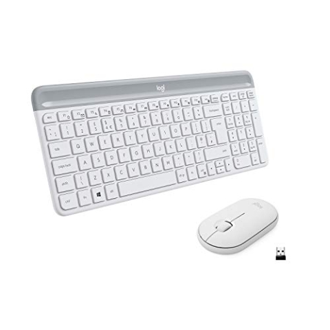 Logitech MK470 Slim Combo Kabelloses Tastatur-Maus-Set, 2.4 GHz Verbindung via Nano-USB-Empfänger, 10m Reichweite, 18-Monate Batterielaufzeit, PC/Laptop, Italienisches QWERTY-Layout - Weiß
