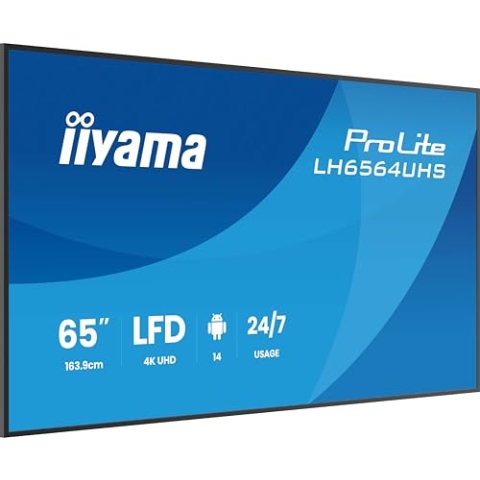 iiyama Prolite LH6564UHS-B1AG 164cm 65" Digital Signage Display VA LED Panel 4K UHD HDMI USB-C USB2.0 RS-232c RJ45 Android 14 OS iiSignage² WiFi Mediaplayer 24/7 AntiGlare schwarz