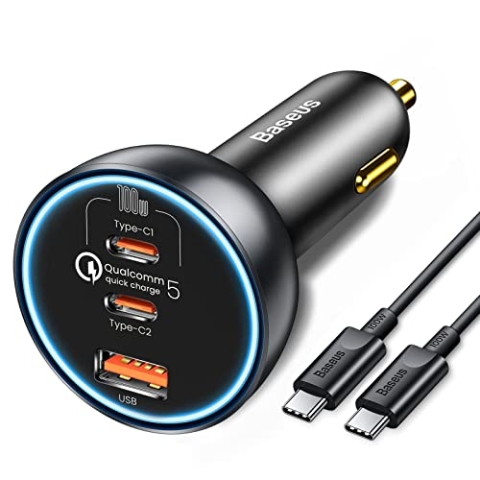 Baseus Qualcomm Car Charger, USB, 2X USB-C, 160W (Grey)