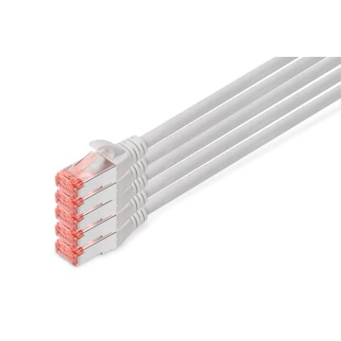 DIGITUS LAN Kabel Cat 6 - 15m - 5 Stück - RJ45 Netzwerkkabel - S/FTP Geschirmt - Kompatibel zu Cat 6A & Cat 7 - Grau