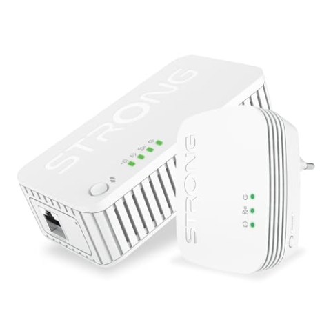 STRONG - Powerline WiFi 1000 Set Mini - Powerline Adapter 600 Mbps + WLAN Adapter 750 Mbps - Highspeed-Internetzugang - 300 m Reichweite - Für alle Boxen/Router - Hotspot + Ethernet - weiß