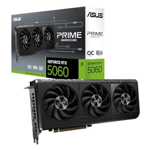 ASUS Prime GeForce RTX 5060 8GB GDDR7 OC Edition Gaming Grafikkarte (Nvidia GeForce RTX5060 DLSS 4, 2,5-Slot Design, PCIe 5.0, 3X DisplayPort 2.1b, 1x HDMI 2.1b, PRIME-RTX5060-O8G)