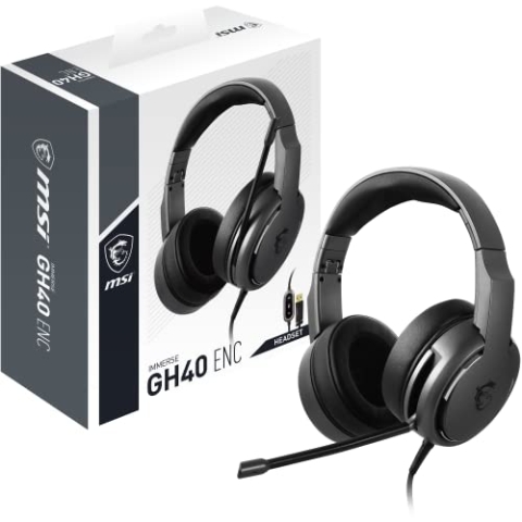 MSI IMMERSE GH40 ENC Gaming Headset - Mikrofon mit Geräuschunterdrückung, 7.1 Virtual Surround Sound Kopfhörer, leichtes, faltbares Design, 40mm Neodym-Treiber, USB 2.0 Anschluss - kabelgebunden