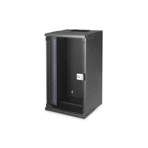 DIGITUS Netzwerk-Schrank 10-Zoll - 12HE - Wandmontage - unmontiert - HxBxT 591x316x298mm - Traglast 30kg - Nutztiefe 254mm - IP20 Schutzklasse - SOHO Pro-Serie - Schwarz