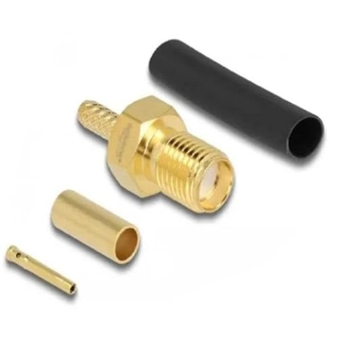 Delock SMA Buchse zum Crimpen RG-174 / RG-316 mit passendem Schrumpfschlauch