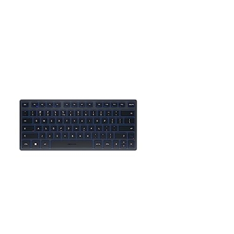 CHERRY KW 7100 MINI BT, Kompakte Multi-Device-Tastatur mit 3 Bluetooth-Kanälen, EU-Layout (QWERTY), Flaches Design, inkl. Transporttasche, Slate Blue