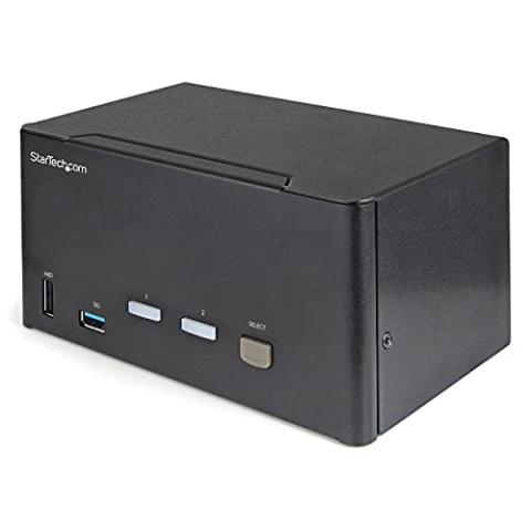 StarTech.com 2 Port DisplayPort KVM Switch - 4K 60 Hz UHD HDR - DP 1.2 KVM Umschalter mit USB 3.0 Hub mit 2 Anschlüssen (5 Gbit/s) und 4X USB 2.0 HID Anschlüssen, Audio - Hotkey - TAA (SV231TDPU34K)