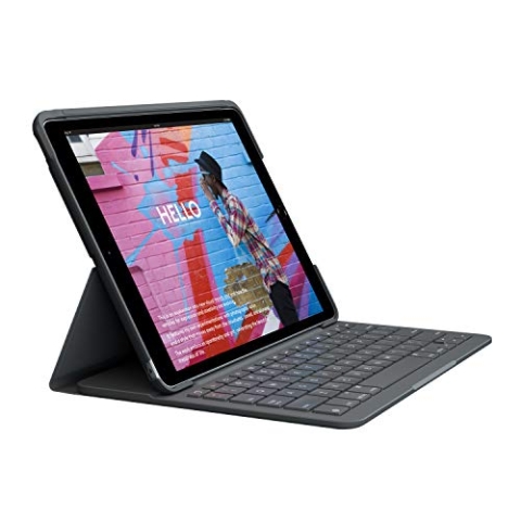 Logitech Slim Folio für iPad (7., 8. und 9. Generation) Tastatur-Case mit integrierter kabelloser Tastatur, Italienisches QWERTY-Layout - Graphit