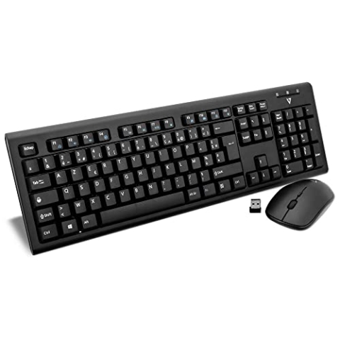 V7 Set aus kabelloser Tastatur und Maus – FR - Tastaturen (Standard, Kabellos, RF Wireless, AZERTY, Black, Maus enthalten)