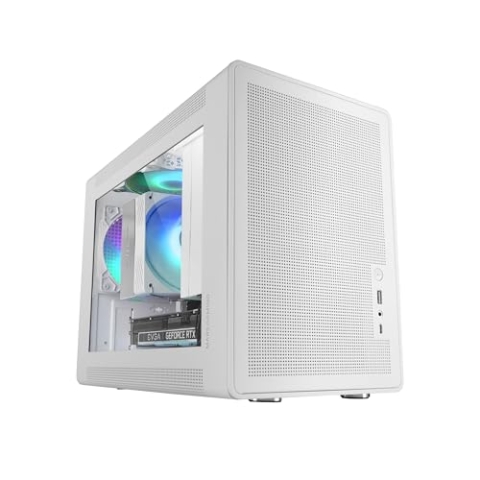 MARS GAMING MC-XPS, Ultrakompaktes MicroATX-Gehäuse, Gehärtetes Glas + Mesh-Panels, FRGB 120mm-Lüfter, Mesh-Kühltechnologie, Dual-PSU-Unterstützung für ATX und SFX, Mini-Tower PC USB-C, Weiß