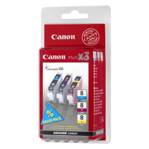 Canon CLI-8 Cyan Magenta Yellow Ink Cartridge Bundle Pack
