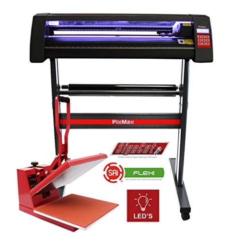 PixMax Vinyl Schneideplotter mit LED Folienplotter Schneideplotter Plotter inklusive 3 x Roland-Messer und 38cm Transferpresse inklusive Software im Set