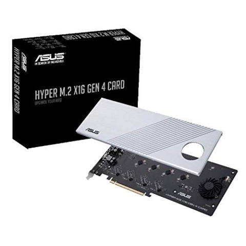 ASUS Hyper M.2 X16 PCIe 4.0 X4 Erweiterungskarte unterstützt 4 NVMe M.2 (2242/2260/2280/22110) bis zu 256 Gbit/s für AMD 3rd Ryzen sTRX40, AM4 Socket und Intel VROC NVMe Raid