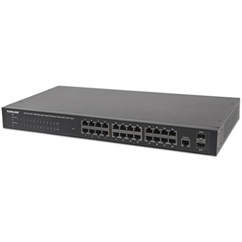 Intellinet 24-Port Gigabit Ethernet PoE+ Web-Managed Switch mit 2 SFP-Ports ( 24 x PoE ports IEEE 802.3at/af Power over Ethernet 2 x SFP) Endspan 19" Rackmount 560559