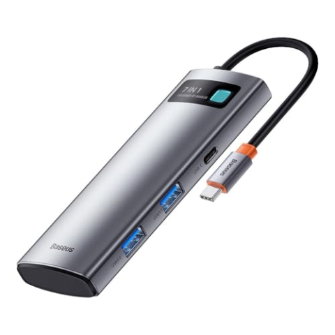 Baseus HUB Metal Gleam Series 7-in-1 Multifunctional (Type-C to 2X USB 3.0, PD 100W / HDMI 4K 30Hz / RJ45 1Gbps, Type-C Basic) Gray (WKWG020113)