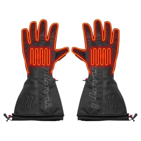 Glovii GS9 Beheizte Skihandschuhe & Praktisches Etui | Universelle elektrische Handwärmer mit wiederaufladbarer Li-Poly-Batterie und Tasche | Kohlefaser und echtes Rindsleder | Schwarz, M