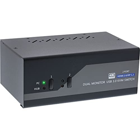 InLine 62642I KVM Desktop Switch, 2-fach, Dual Monitor, Displayport + HDMI, 4K, USB 3.0, Audio