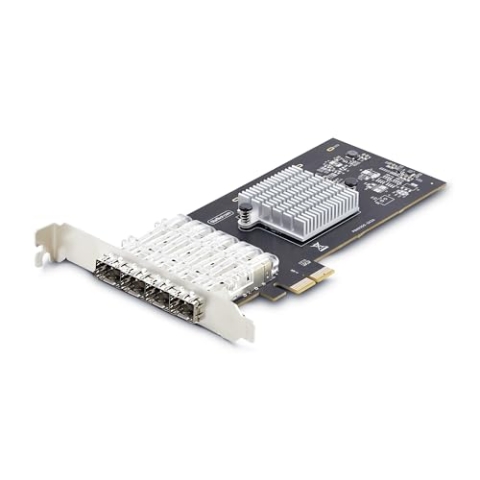StarTech.com 4-Port GbE SFP Netzwerkkarte, PCIe 2.0 x2, Intel I350-AM4 4x 1GbE, 1000BASE Kupfer/Glasfaser Netzwerkkarte, Gigabit LWL/LAN Karte Desktop/Server PCIE Netzwerkadapter (P041GI-NETWORK-CARD)