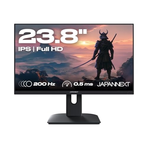 JapanNext Gaming Monitor 23.8" IPS Full HD 200Hz 0.5ms (1920x1080) | Höhen- & Neigungsverstellung Integrierte Lautsprecher | G-Sync/FreeSync | JN-I238FHD200F