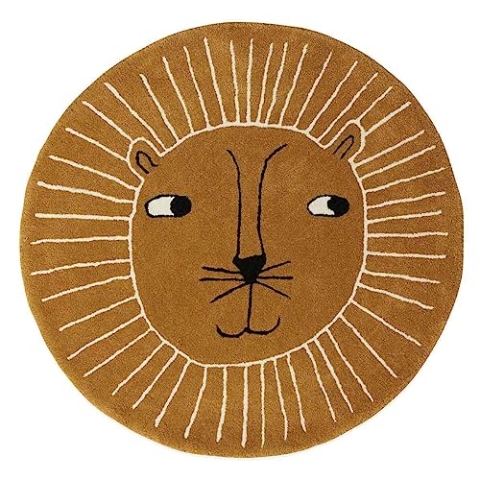 OYOY Mini Lion Rug - Runder Kinderzimmer Teppich Löwen Kopf - Kinder Spielteppich für Jungen und Mädchen - Durchmesser 95 cm aus einem Wolle Baumwolle Mix