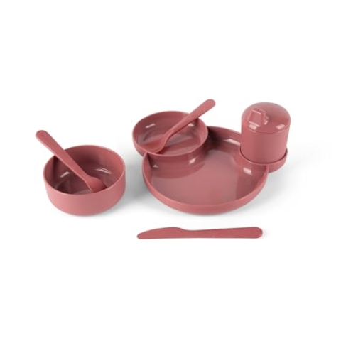 Dantoy - Tiny Geschirr-Geschenk-Set auf Biobasis - Ab 0+ Monate - 7 Teile - Rot - Geschirrset - Küchenzubehör Kinder Spülmaschinenfest - Mikrowellengeeignet - Recycelbar - Hergestellt in Dänemark