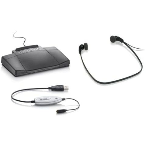 Philips LFH5220/03 Wiedergabe Set, USB-Fußschalter ACC2310, Kopfhörer LFH0334, Audio Adapter, Treiber und Dienstprogramme CD, Anthrazit