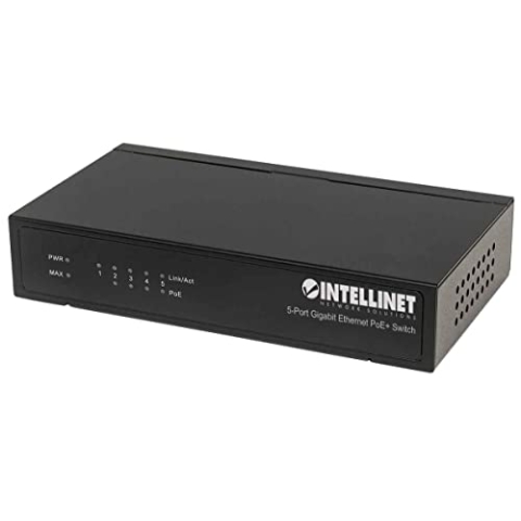 Intellinet 5-Port Gigabit Ethernet PoE+ Switch 4X PSE PoE-Ports IEEE 802.3at/af Power-Over-Ethernet, 60W schwarz 561228