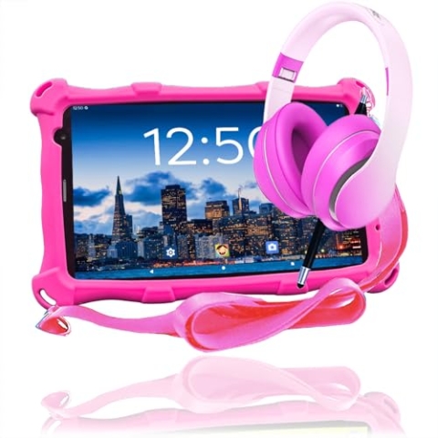 AngelTech Kinderpaket PRO MAX - Kinder-Tablet PRO MAX + Kinderkopfhörer - Kombipaket - 8 Zoll HD - 4 + 3 GB RAM - 64 + 64 GB ROM - Octa 8 Core (Kinderpaket Rosa)