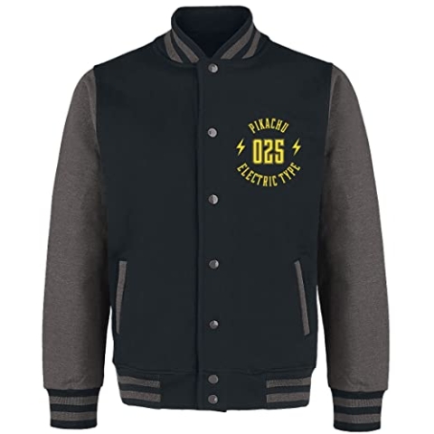 Pokémon Pikachu Männer Collegejacke schwarz/grau meliert L