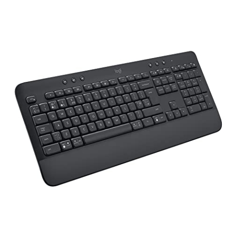 Logitech Signature K650 Comfort kabellose Tastatur mit Handballenauflage, BLE Bluetooth/Logi Bolt USB-Empfänger, Soft-Touch-Tastatur, Numpad, PC/Windows/Mac, US QWERTY - Grau