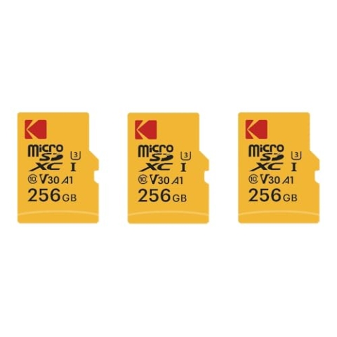 KODAK 3er-Pack Micro-SD-Speicherkarten – 256 GB, Klasse 10, hohe Leistung, mit Adapter