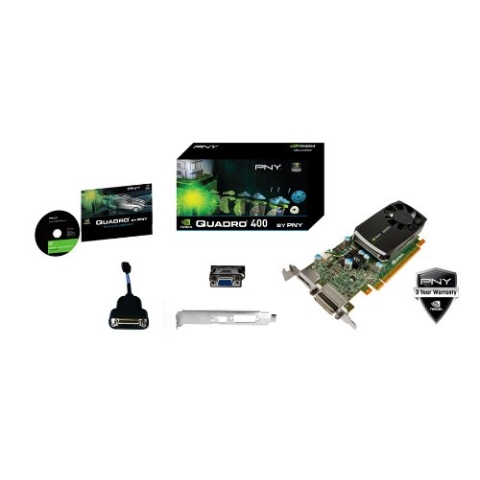 PNY nVidia Quadro 400 64 Bit DDR3 DVI Display Port Bracket PCI-E Retail 512MB Grafikkarte