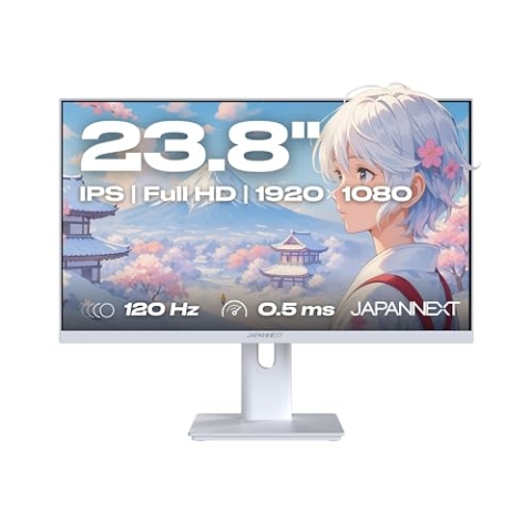 JAPANNEXT Gaming Monitor 23,8" IPS Full HD (1920x1080) 120Hz 0.5ms Weiß | Höhen- & Neigungsverstellung (HSP) Integrierte Lautsprecher G-Sync/FreeSync | JN-IPS238G120F-HSP-W