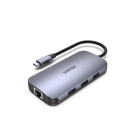 uHUB Unitek D1071A N9+ 9-in-1 USB-C Ethernet Hub mit HDMI, 100W Power Delivery und Card Reader/Aluminium/Nylon Kabel/USB-A, USB-C (Netzteil), HDMI 2.0, Card Reader, Anschluss RJ -45