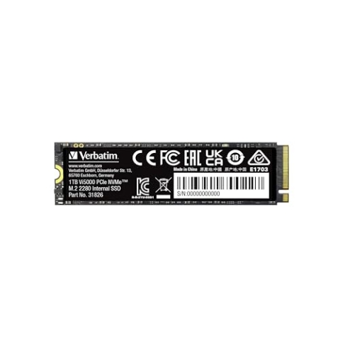 Verbatim Vi5000 NVMe M.2 SSD 1 TB, internes SSD-Laufwerk mit PCIe Gen 4, bis zu 5.000 MB/s Lesegeschwindigkeit, Hochleistungs-SSD für Gaming PC und PlayStation 5, schwarz