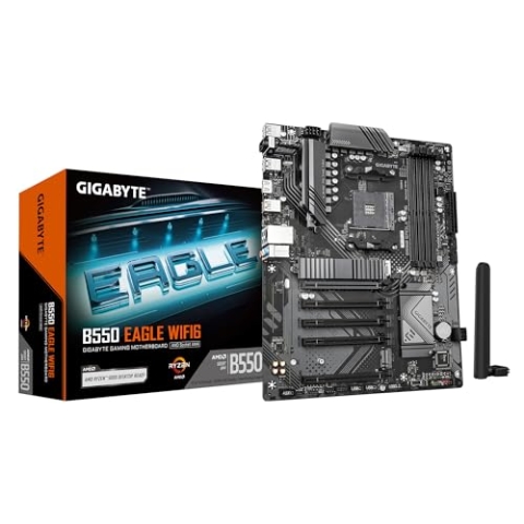 GIGABYTE B550 Eagle WIFI6 Mainboard – AMD Ryzen 5000 G-Serie CPUs, 10+3+1 Phasen VRM, bis zu 3200 MHz DDR4, 1xPCIe 4.0 + 1xPCIe 3.0 M.2, 1GbE LAN, WiFi 6, USB 3.2 Gen 2
