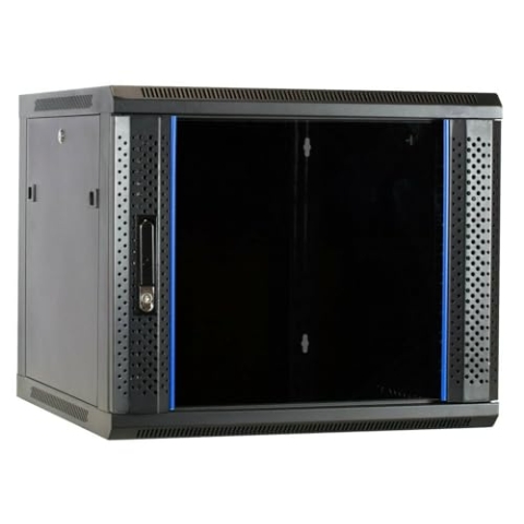 DSIT 19 Zoll Set: 9HE Netzwerkschrank zur Wandmontage – Fachboden – Steckdosenleiste 8-Fach