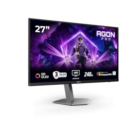 AOC Agon Pro AG276UZD - 27 Zoll UHD OLED Gaming-Monitor, 240 Hz, 0,03 ms, FreeSync Prem. Pro, G-Sync komp., Höhenverstellung, HDR400 (3840x2160, 2X HDMI 2.1, DisplayPort 2.1, USB-C, USB-Hub) schwarz
