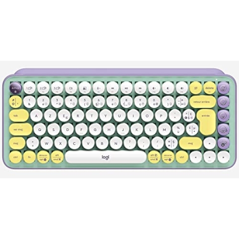 Logitech POP Keys Mechanische kabellose Tastatur mit anpassbaren Emoji-Tasten, Französisches AZERTY-Layout - Grün/Lila