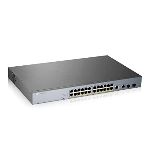 Zyxel Gigabit Smart-Managed PoE+ Switch mit 24 Ports, einem Budget von 375 W und zwei Gigabit-Combo-Ports mit Nebula Cloud Management, Long Range PoE Switch [GS1350-26HP]