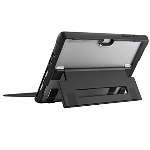 STM Bags Dux Case Schutzhülle für Microsoft Surface Go / Surface Go 2 - schwarz/transparent [Militär Standard I Surface Pen Fach I Transparente Rückseite I Standfunktion I Type Cover kompatibel]