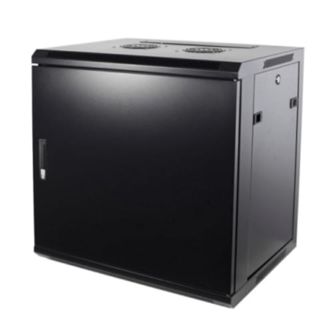 9HE Netzwerkschrank (Serverschrank) 19 Zoll Wandmontage - mit Metalltür (BxTxH) 600 x 450 x 500mm - Schwarz - Traglast 60 kg
