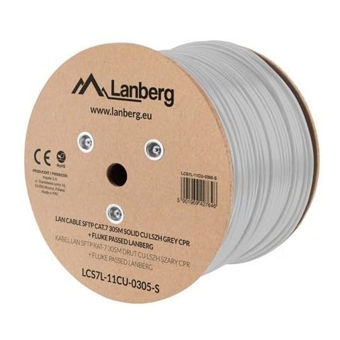 LANBERG Coil Cat.7 SFTP 305m Solid Cu Lszh CPR + Fluke hat grau bestanden