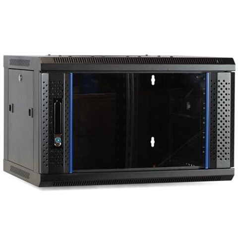 4HE Netzwerkschrank (Serverschrank) 19 Zoll Wandmontage - mit Glastür (BxTxH) 600 x 600 x 280mm - Schwarz - Traglast 60 kg