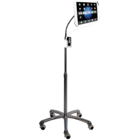 CTA Bodenständer mit Schwanenhals, robust, sicher und höhenverstellbar, Schwanenhals-Bodenständer für iPad 7. / 8. / 9. Generation 25,9 cm (10,2 Zoll), iPad Air, Surface Pro 4 und andere Tablets mit